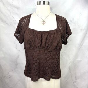 Vintage Y2K milkmaid peasant top Blouse XL brown babydoll coquette fairy grunge